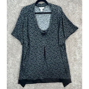 CJ Banks Top Womens 3X Black Gray Geometric Scoop Neck Short Sleeve Blouse